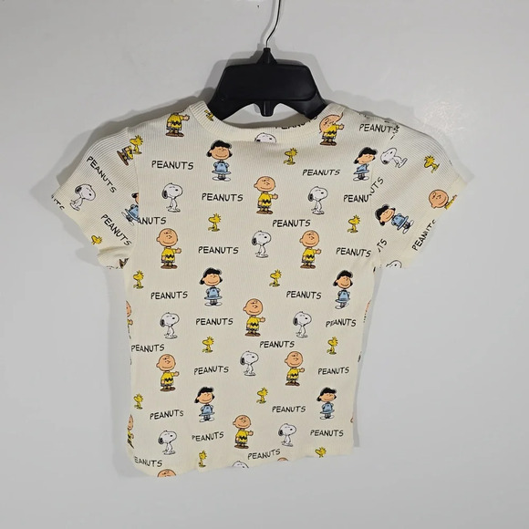 {Peanuts} Original Cream Ribbed T-shirt Kids Charlie Brown Snoopy Top - SM - Picture 5 of 9